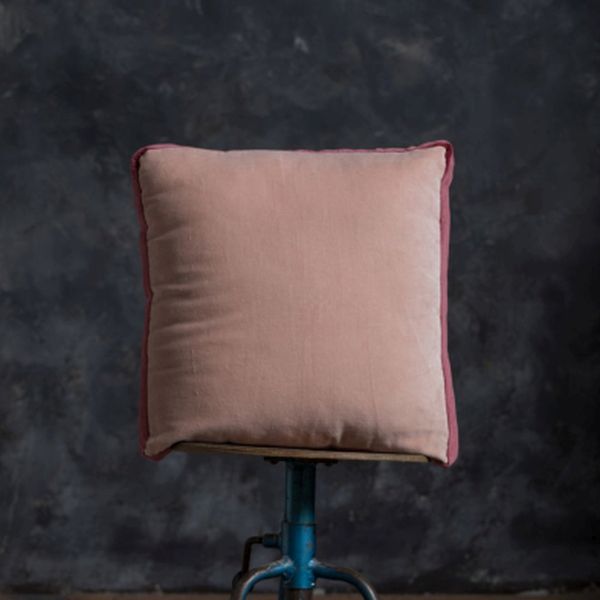 Blush Bicolour Trim Velvet Cushion
