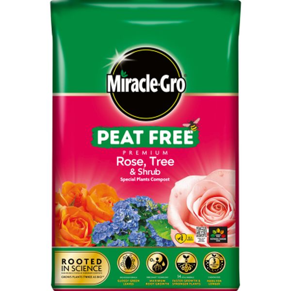 Miracle Gro Peat Free Premium Rose Tree & Shrub Compost 40L