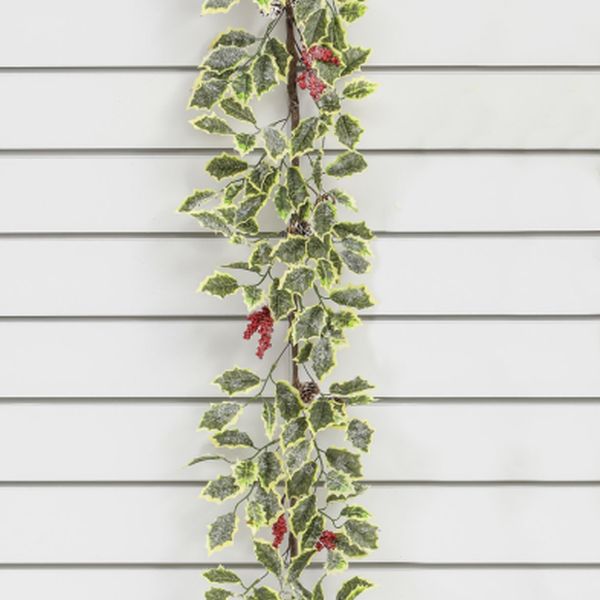 6ft/1.8m Variegated Holly, Berry & Cone Garland