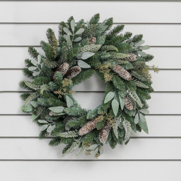 24in/60cm Cone & Mixed Leaf Wreath Natural