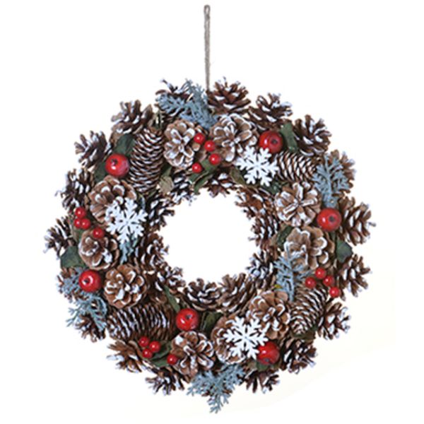 14in/35cm Pinecone and Snowflake Wreath
