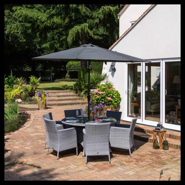 Chatsworth 6-Seater Round Dining Set with Parasol - Dove Grey