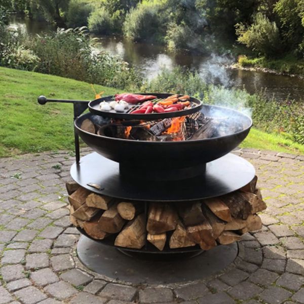 Ring Of Logs Firepit With Swing Arm BBQ Rack 90cm