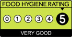 A graphic with green background and in white writing numbers from 1 to 5 and the words very good to reflect a hygiene rating level.
