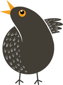 Illustration of Twiggy the Blackbird with yellow beak open
