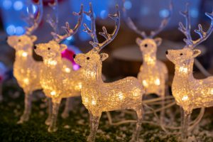 A string of reindeer lights lit up at Yarnton